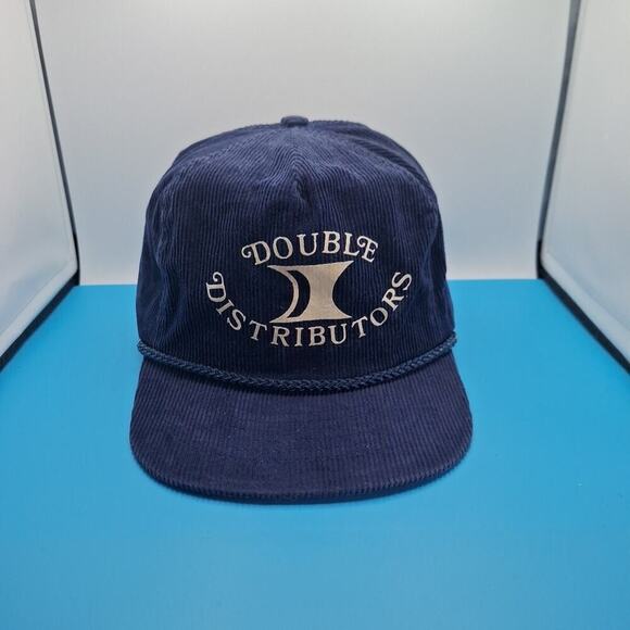 Vintage Double Distributors Corduroy Rope Zipback Hat Cap Navy - Picture 1 of 8